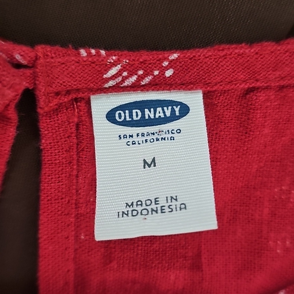 Old Navy Printed Linen-Blend Red White Short Sleeve Shift Dress Size M - Picture 3 of 6